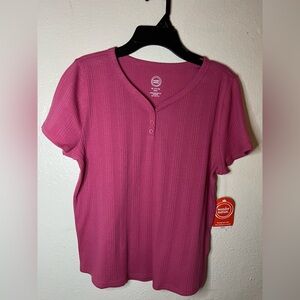 Wonder Nation Magenta Short Sleeve Button Tee